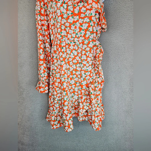 Vera Moda Mini Dress Sz S Pretty Floral One Shoulder Faux Wrap Ruffles *No Belt* - Picture 4 of 13